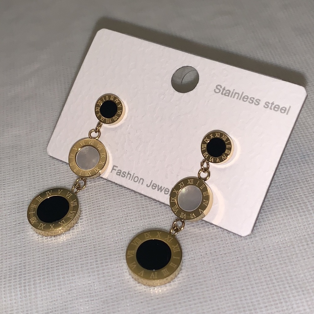 Gold Opal and Black Dangle Bulgari Like Earrings
